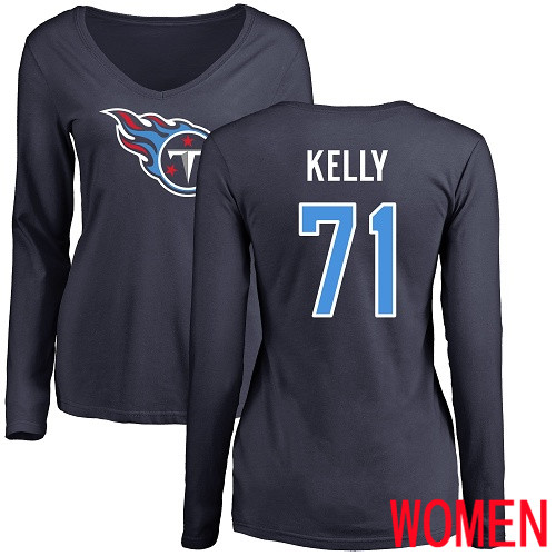 Tennessee Titans Navy Blue Women Dennis Kelly Name and Number Logo NFL Football #71 Long Sleeve T Shirt